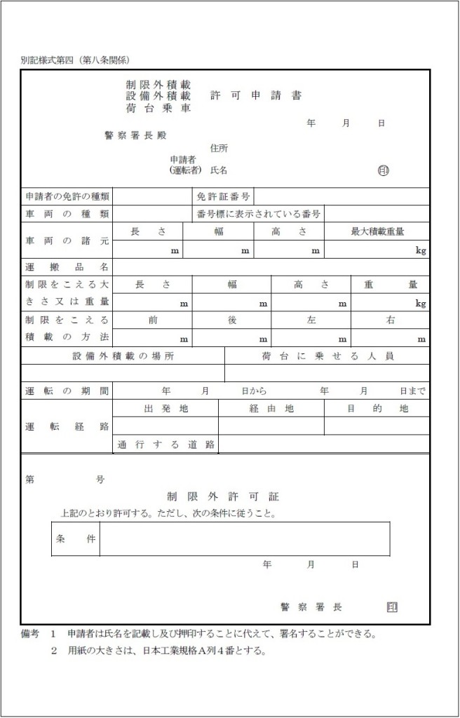 制限外積載許可申請書